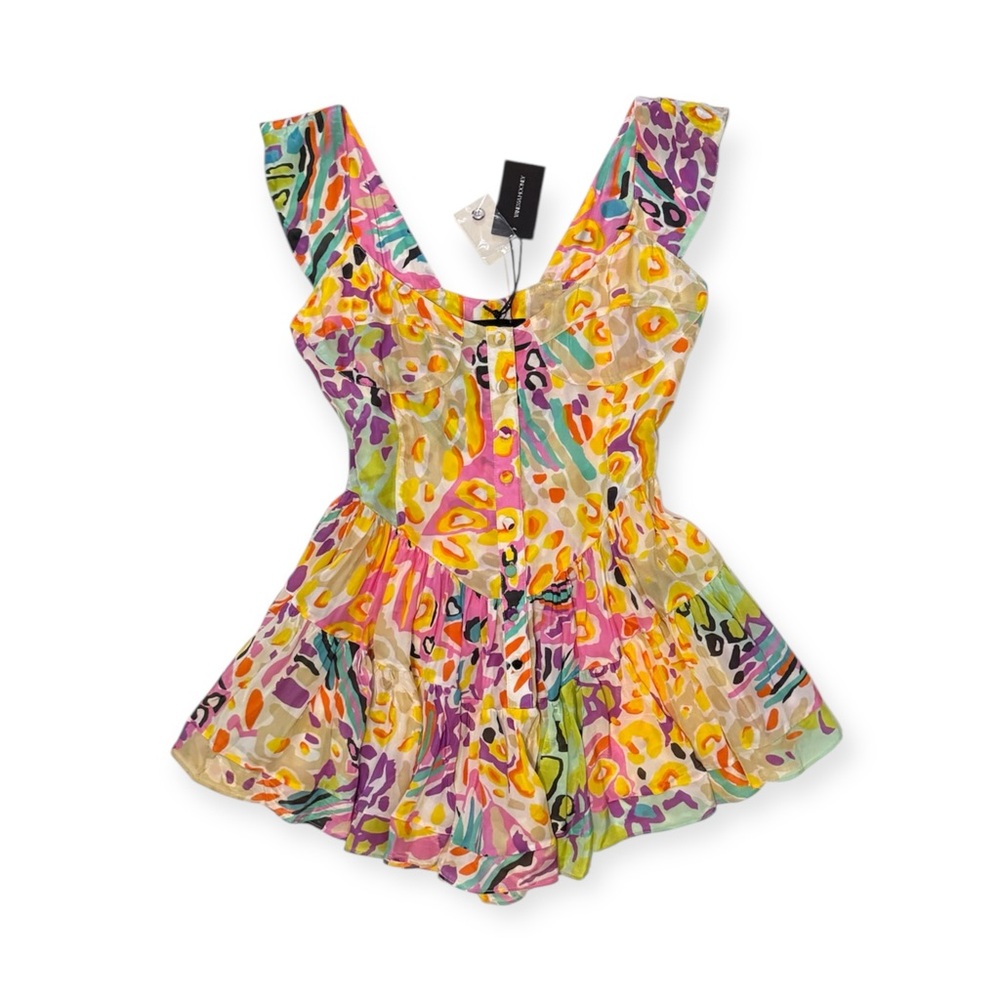 VANESSA MOONEY "Elizabeth" Romper Mini Dress, 80s Multicolor Print, Size S